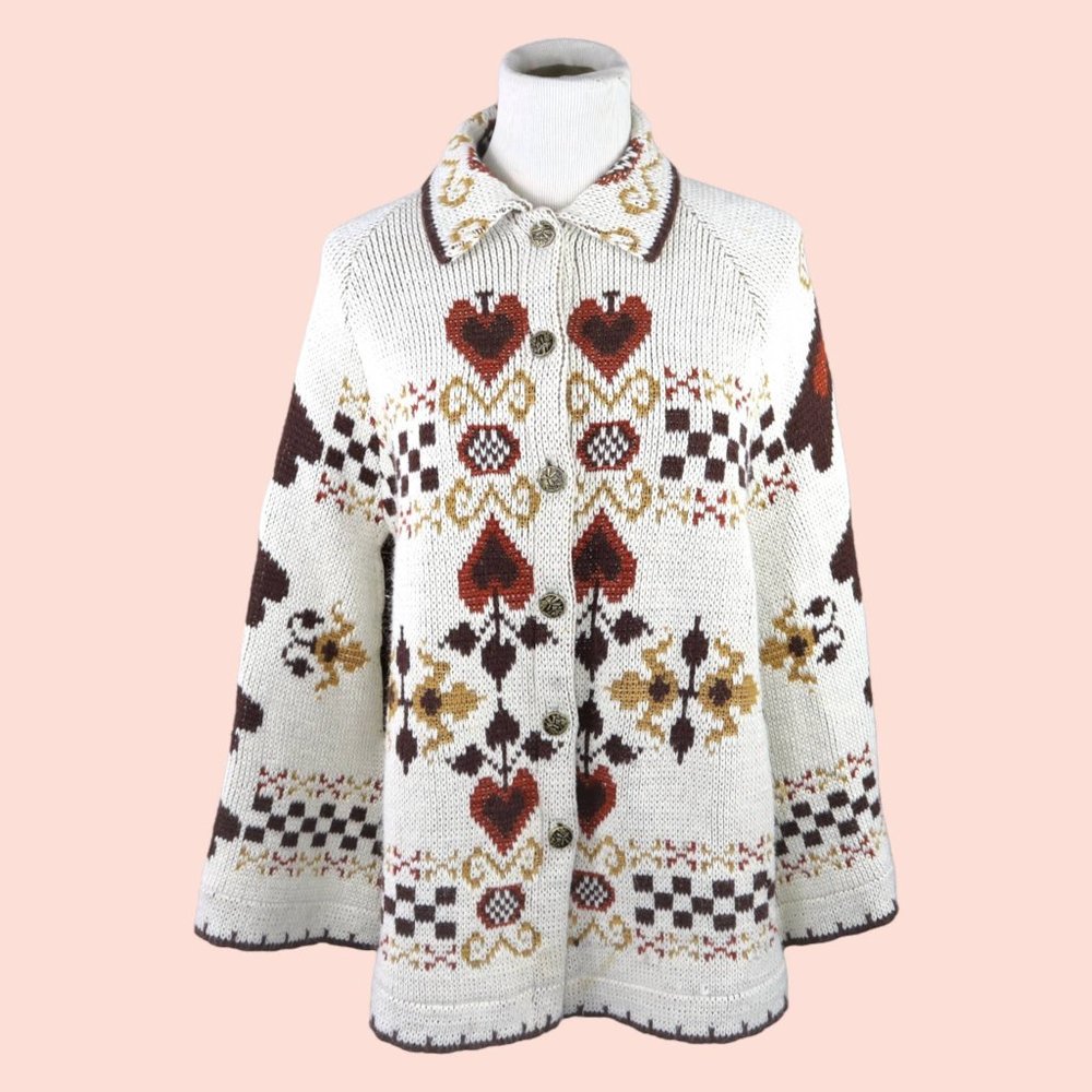 Vintage Cottage Core Heart Sweater Knit Cape